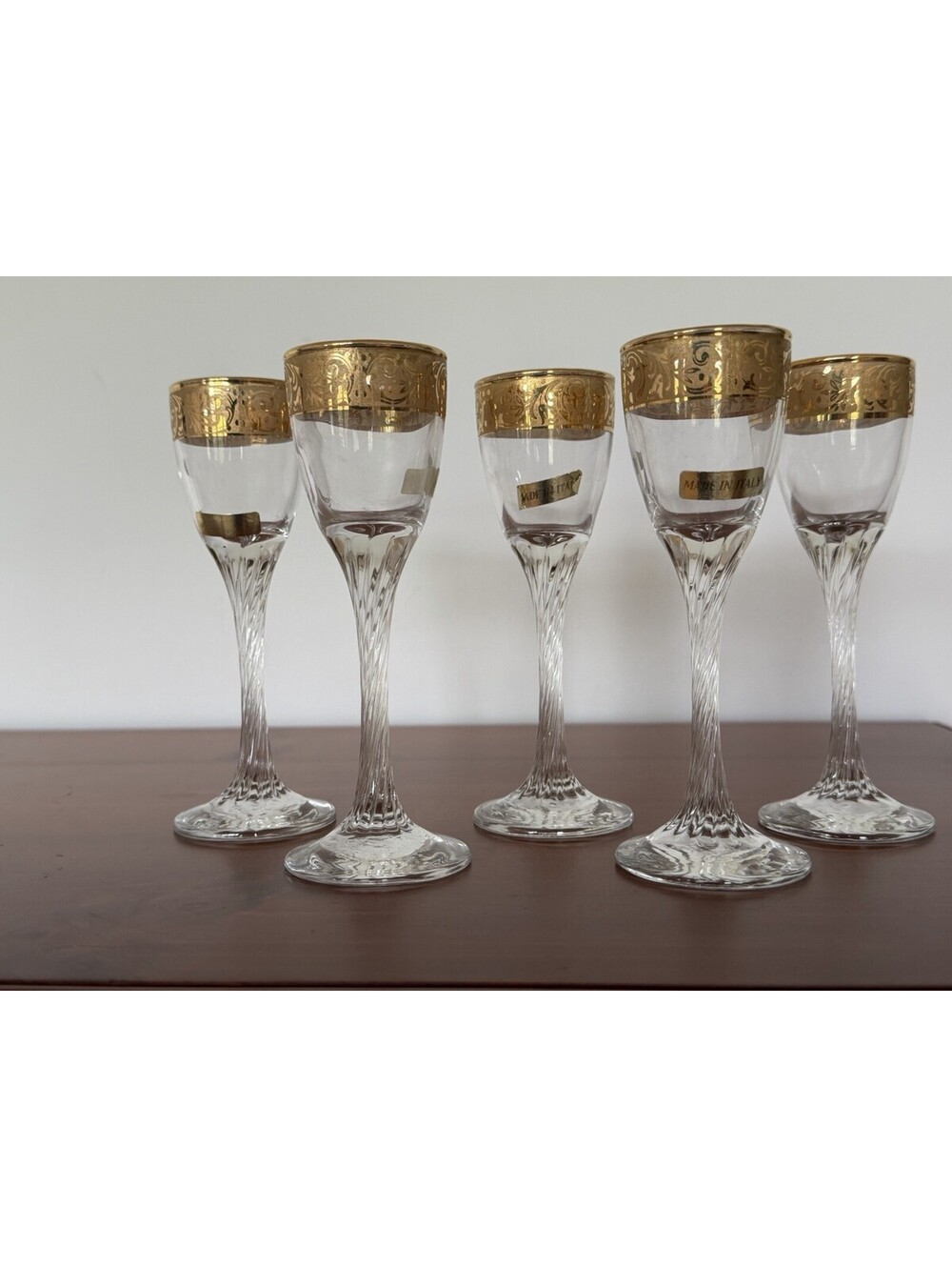 5 VTG Cristalleria Fratelli Fumo Italian Crystal Cordial Glasses 24K Gold Band